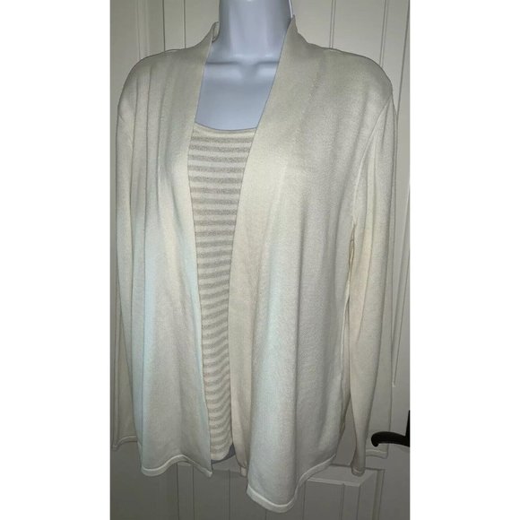 CJ Banks Sweaters - CJ Banks Sz Plus X Twofer Ivory Cardigan Sweater w/ Striped Metallic Shell EUC